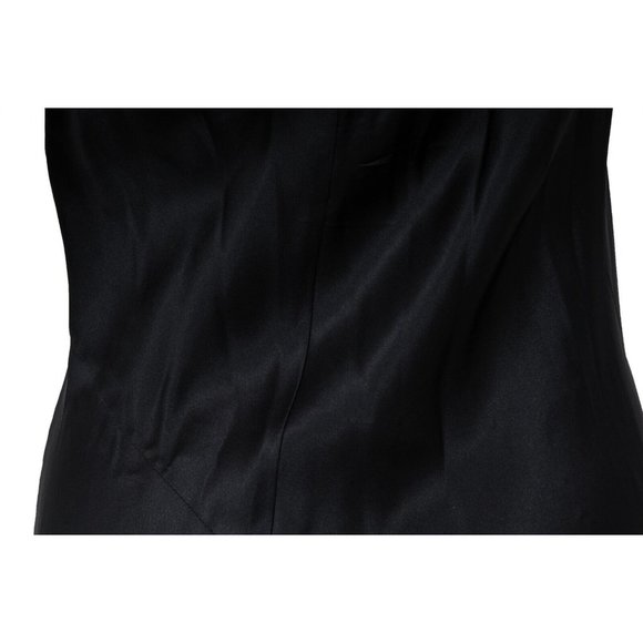 Saint Laurent Womens Maxi Dress Medium 38 Black Silk Ruffle Shoulder Side Split - Picture 13 of 14